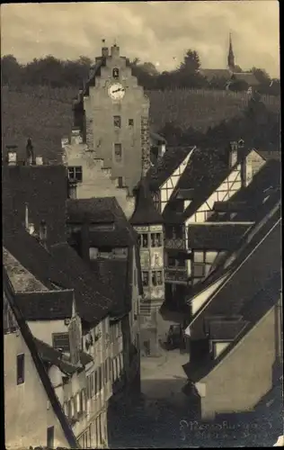Foto Ak Meersburg am Bodensee, Teilansicht, Uhr, Fachwerkhäuser, Kirche