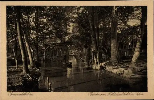 Ak Lehde Lübbenau im Spreewald, Brücke am Fröhlichen Hecht