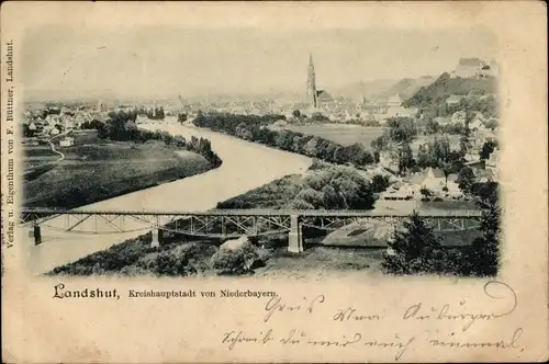Ak Landshut in Niederbayern, Ortsansicht, Brücke, Kirche