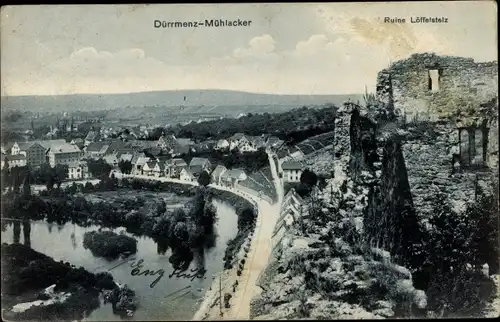 Ak Dürrmenz Mühlacker Baden Württemberg, Ortsansicht, Ruine Löffelstolz