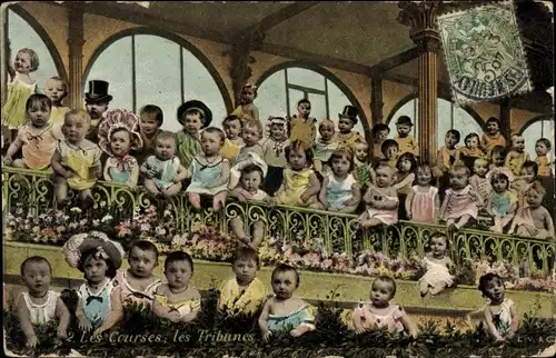 Ak Kinder auf der Tribüne einer Pferderennbahn, Fotomontage