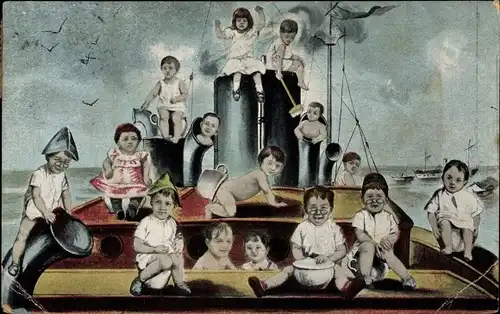 Ak Kinder auf Nachttöpfen auf einem Dampfer