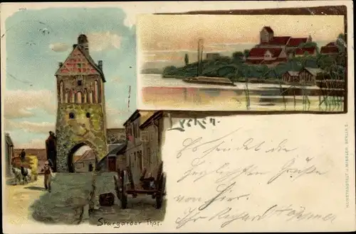 Litho Lychen, Stargarder Tor mit Möwen, Pferde und See