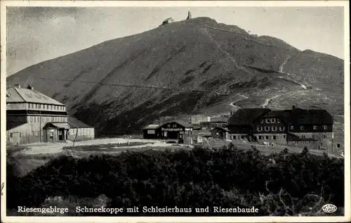 Ak Karpacz Krummhübel Schlesien, Dom Śląski, Schlesierhaus, Schneekoppe, Riesenbaude