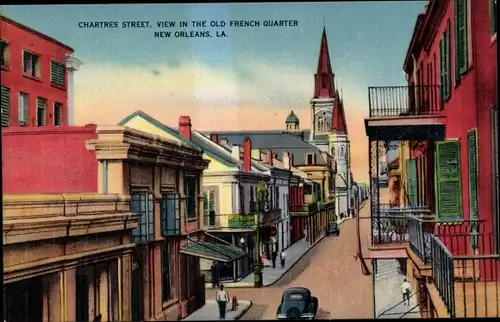 AK New Orleans Louisiana USA, Chartres Street, Blick in das alte französische Viertel