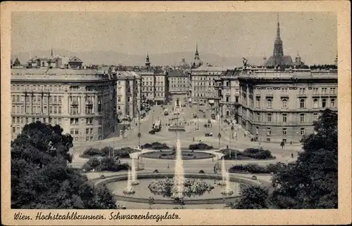 Ak Wien 1 Innere Stadt, Hochstrahlbrunnen, Schwarzenbergplatz, Turmspitzen