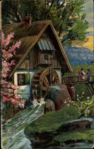 Ak Landschaft mit Wassermühle