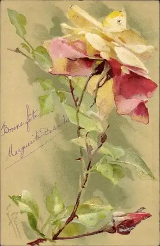 Präge Künstler Litho Klein, C., Blühende Rose