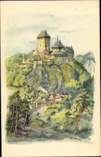 Künstler Ak Alexe, Karlštejn Karlstein Mittelböhmen, Karlův Týn, Burg Karlstein