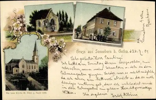 Ak Sonneborn in Thüringen, Kirche, Ruine, Gasthaus