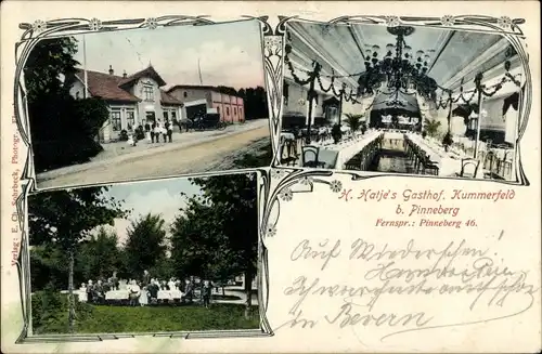 Ak Kummerfeld in Schleswig Holstein, Gasthof H. Hatje, Saal, Garten