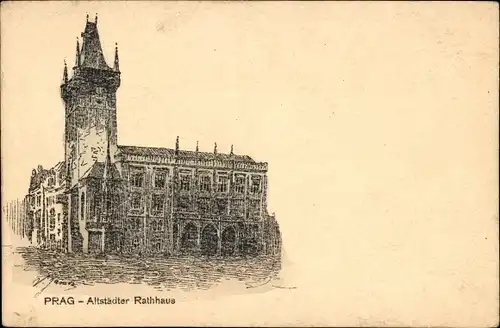 Künstler Litho Praha Prag Tschechien, Altstädter Rathaus