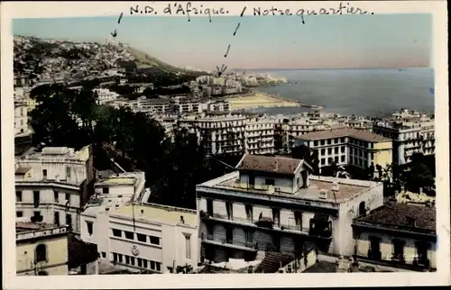 Ak Algier Algier Algerien, Gesamtansicht von Bab El Oued und North Lady of Africa