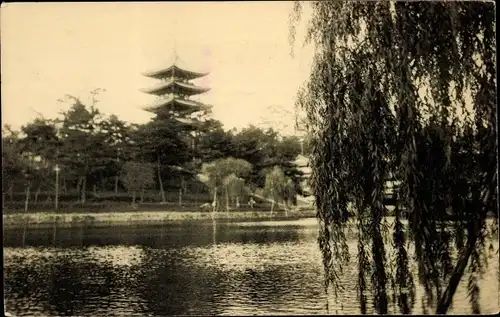 Ak Tokio Tokio Japan, Pagode des Köfuku-ji-Tempels im Hintergrund