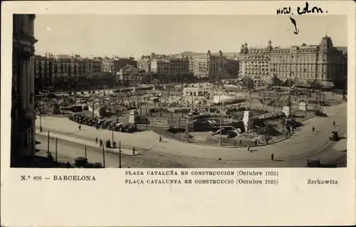 Ak Barcelona Katalonien Spanien, Plaza de Cataluña im Bau