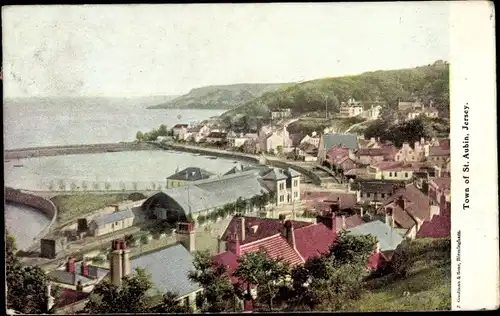 Ak St. Aubin Jersey Kanalinseln, Stadtpanorama, Meer, Bucht