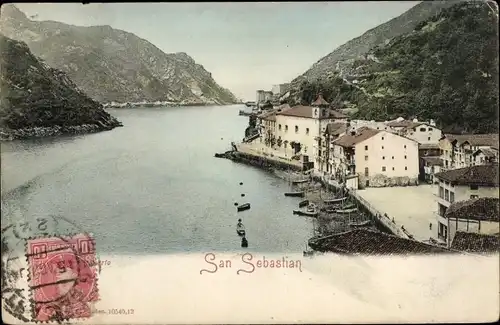 Ak Donostia San Sebastian Baskenland, Blick zur Bucht, Häuser