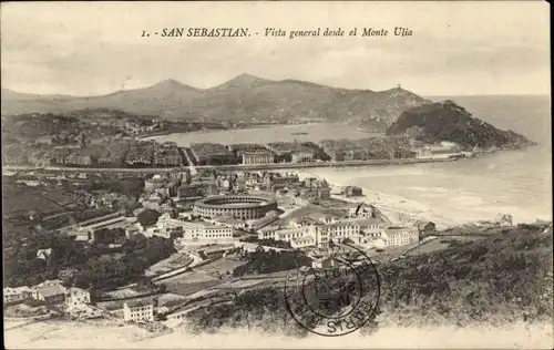 Ak Donostia San Sebastian Baskenland, Gesamtansicht, Mount Ulia
