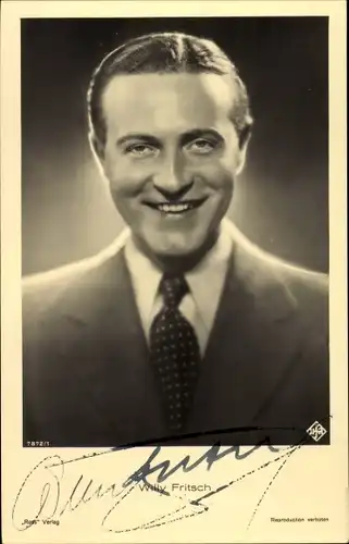 Ak Schauspieler Willy Fritsch, Portrait im Anzug, Ross Verlag 7872 1, Autogramm