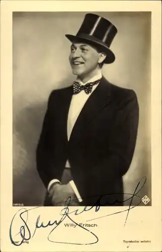 Ak Schauspieler Willy Fritsch, Portrait, Anzug, Zylinder, Ross Verlag 7870/3, Autogramm