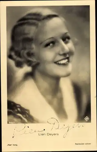 Ak Schauspielerin Lien Deyers, Portrait, Autogramm