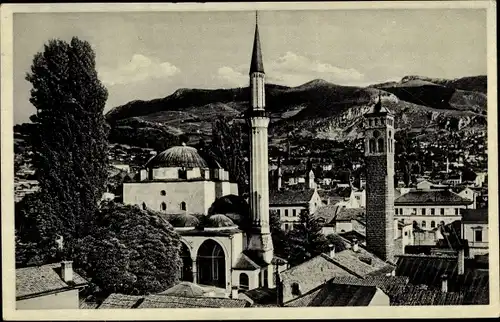 Ak Sarajewo Bosnien, Teilansicht, Begova Moschee, Minarett