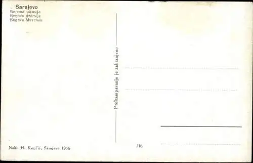 Ak Sarajewo Bosnien, Teilansicht, Begova Moschee, Minarett
