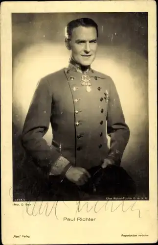 Ak Schauspieler Paul Richter, Portrait in Uniform, Autogramm