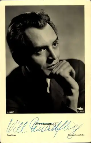 Ak Schauspieler Will Quadflieg, Portrait, Ross Verlag A 3202 1, Autogramm