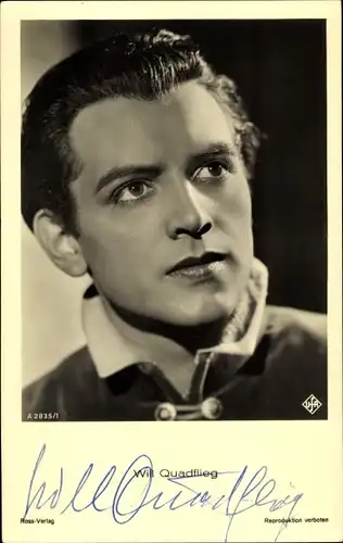 Ak Schauspieler Will Quadflieg, Ufa, Ross Verlag A 28351, Portrait, Autogramm 1940