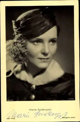 Ak Schauspielerin Maria Andergast, Portrait, Ross Verlag 9013 1, Autogramm