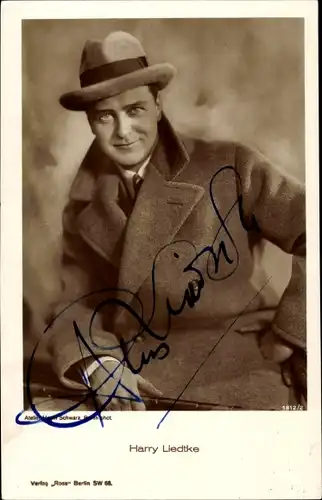 Ak Schauspieler Harry Liedtke, Portrait, Hut, Mantel, Autogramm