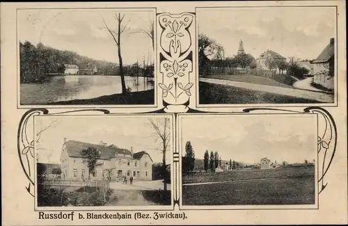 Passepartout Ak Rußdorf Blankenhain Crimmitschau in Sachsen, Teilansichten, Gasthaus