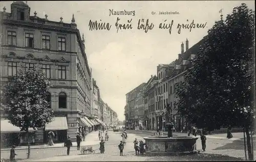 Ak Naumburg an der Saale, Gr. Jakobstraße, Brunnen, Geschäfte