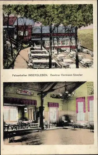 Ak Ingersleben in Thüringen, Gastwirtschaft Felsenkeller, Inh. Hermann Günzler, Garten, Saal