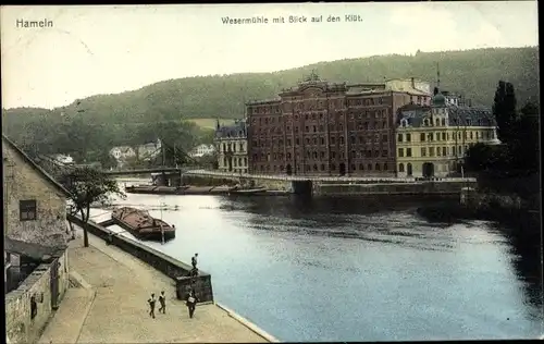 Ak Hameln an der Weser Niedersachsen, Weserpartie, Wesermühle, Klüt