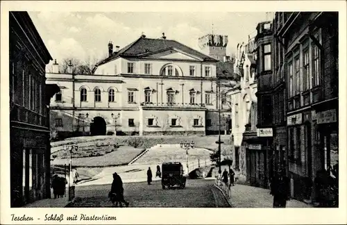 Ak Teschen Oberschlesien, Schloss mit Piastenturm