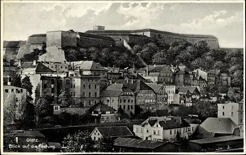 Ak Kłodzko Glatz Schlesien, Panorama mit Festung