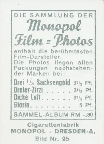 Sammelbild Monopol Film-Photos, Nr. 95 Schauspielerin Jarmila Novotna