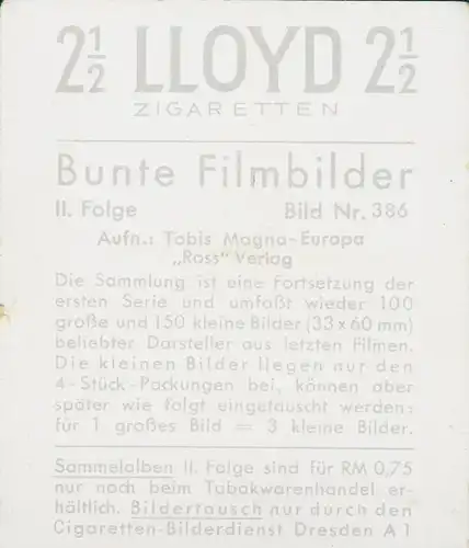 Sammelbild Bunte Filmbilder II. Folge Bild 386, Schauspieler Hannes Stelzer, Tänzerin La Jana