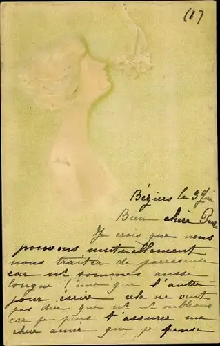 Jugendstil Litho Frauenportrait