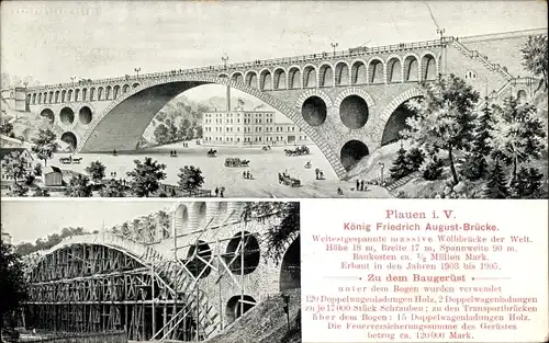 Ak Plauen im Vogtland, König Friedrich August Brücke im Bau