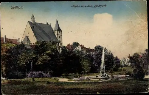 Ak Geithain in Sachsen, Stadtpark, Springbrunnen, Kirche