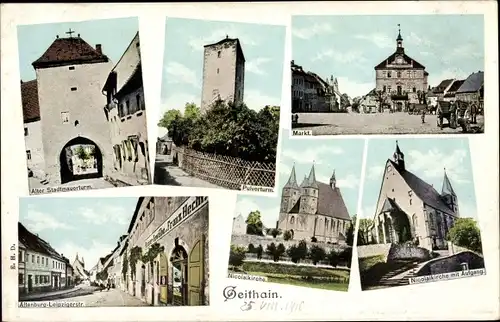 Ak Geithain in Sachsen, Stadtmauer Turm, Pulverturm, Markt, Nikolaikirche, Leipziger Straße