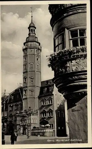 Ak Gera in Thüringen, Markt, Rathaus, Erker