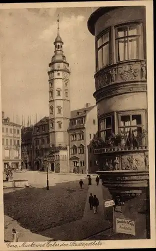 Ak Gera in Thüringen, Markt, Erker der Stadtapotheke, Rathaus
