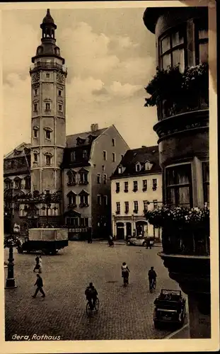 Ak Gera Thüringen, Marktplatz mit Rathaus, Erker