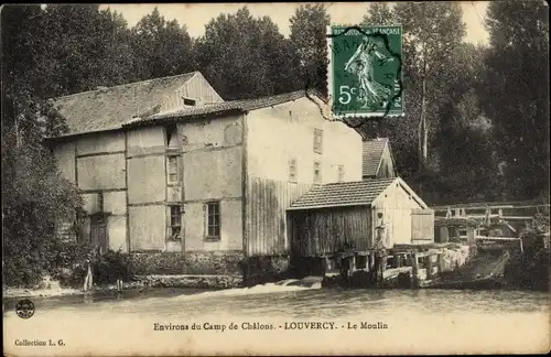 Ak Livry Louvercy Marne, Wassermühle