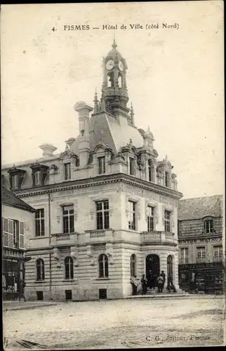 Ak Fismes Marne, Rathaus, Nordseite
