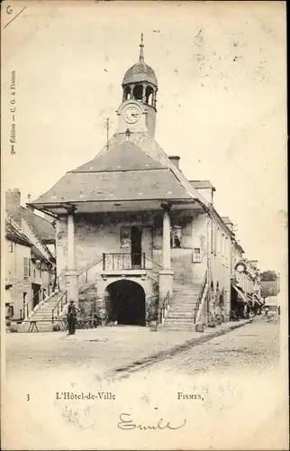 Ak Fismes Marne, L'Hôtel de Ville, Blick auf das Rathaus, Glockenturm